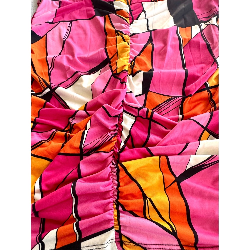 Juju & B Pink Geometric Halter Mini Dress Gold Chain Ruched Bodycon Size L - Picture 6 of 11